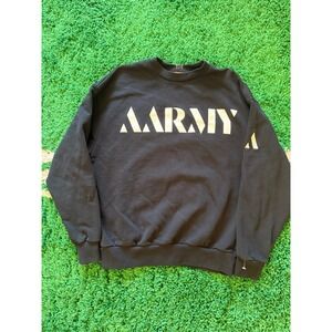 AARMY Crewneck Sweatshirt Black Graphic Logo Pullover Mens Relaxed Fit